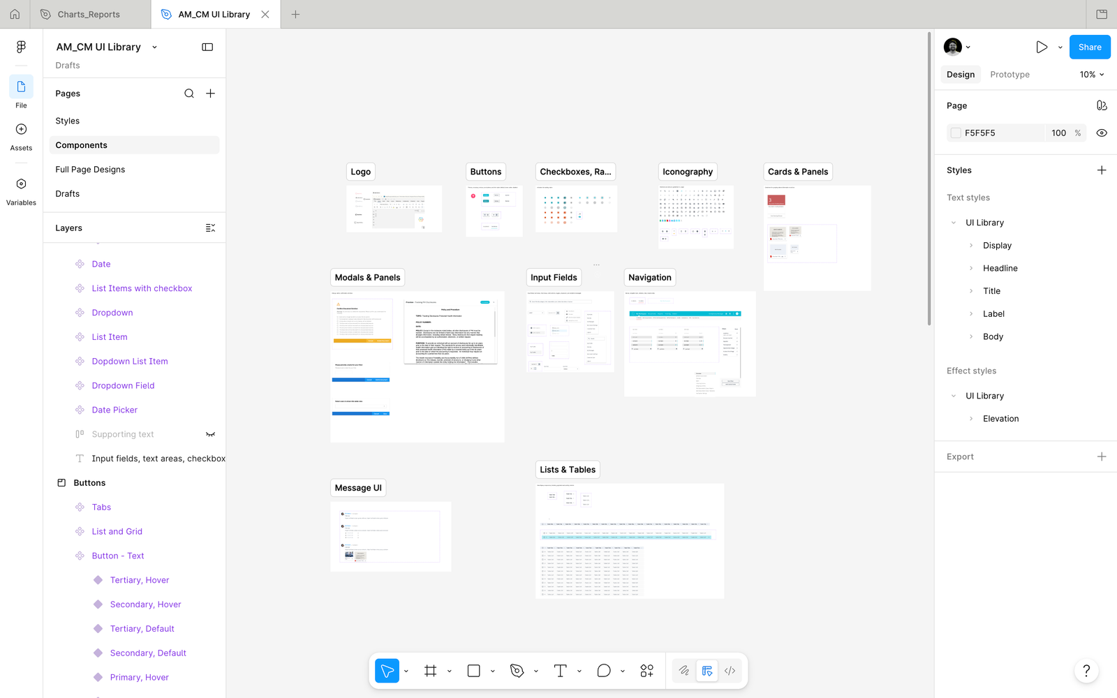 AM/CM UI Component Library overview in Figma