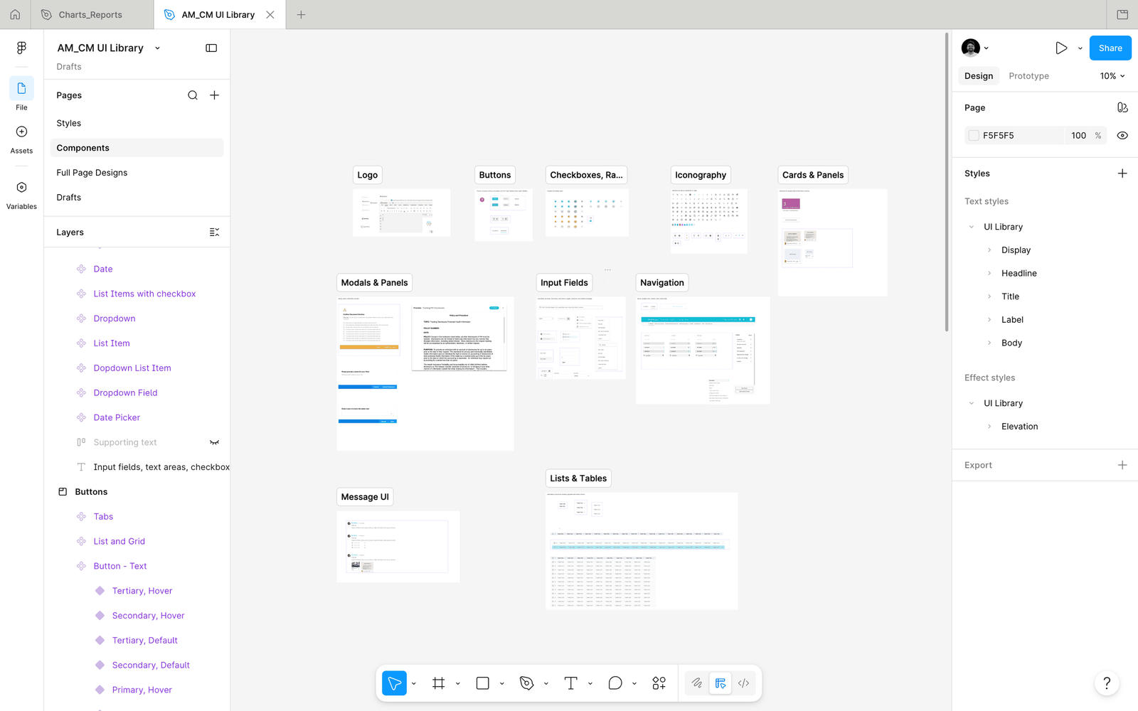 AM/CM UI Component Library overview in Figma