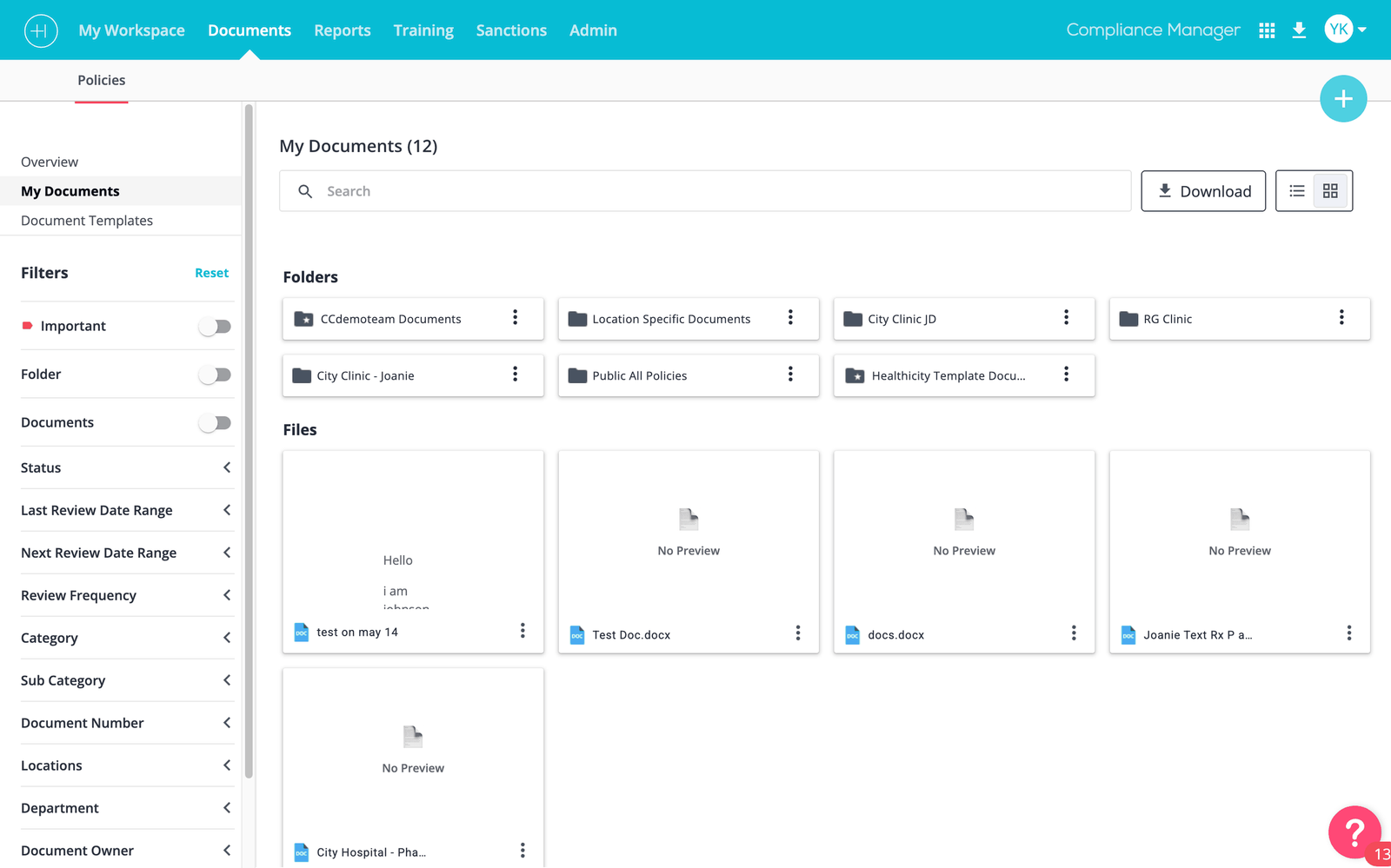 Documents grid view with file-type icons