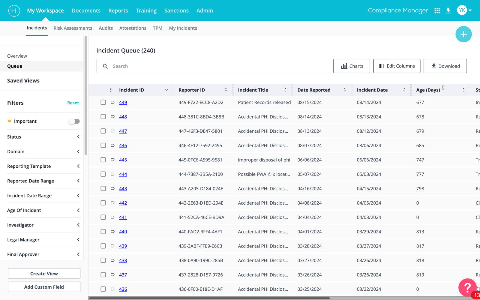 Redesigned Compliance Manager table with all key features visible